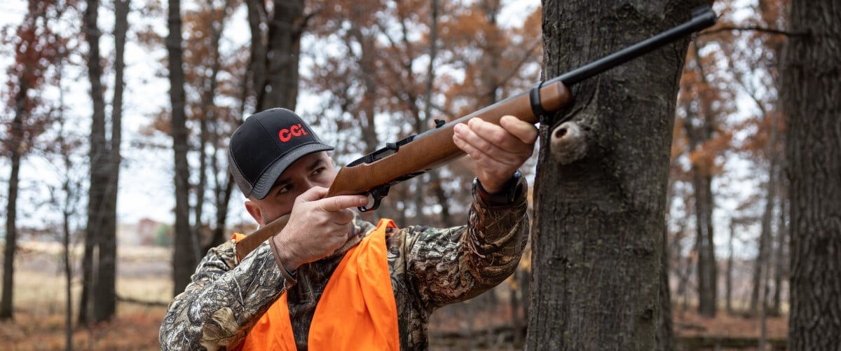 hunter looking down the iron sights of a rifle