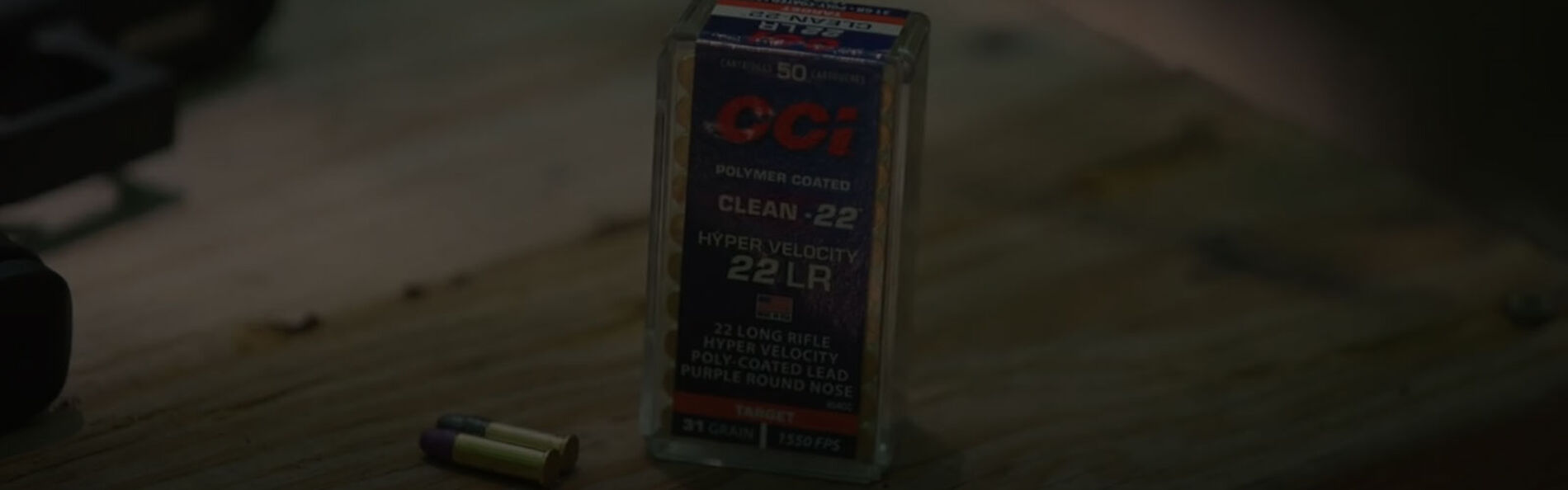 CCI Hyper Velocity box and cartridges sitting on a table outside