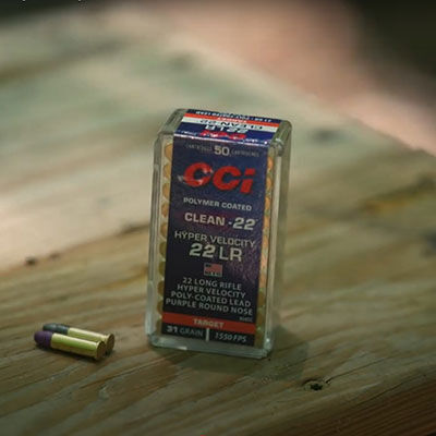 CCI Hyper Velocity box and cartridges sitting on a table outside