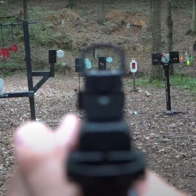 looking down the sites of a pistol at a target