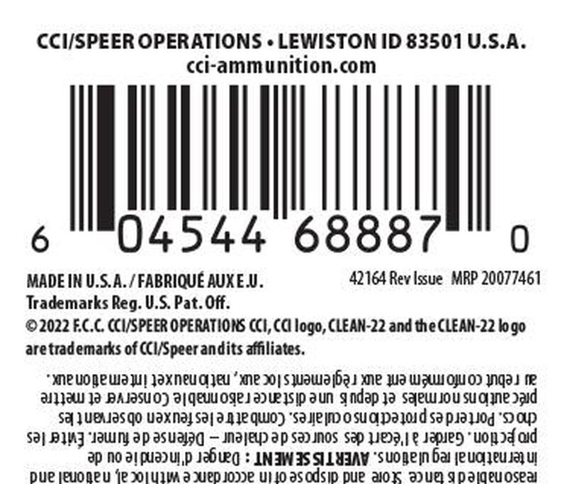 Clean-22 Hyper Velocity, 22 LR, 31 Grain, Poly-Coated Round Nose, 1550 fps