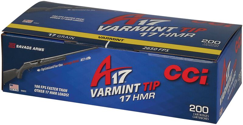 A17, 17 HMR, 17 Grain, Tipped Varmint, 2650 fps