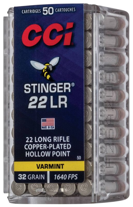 Stinger, 22 LR, 32 Grain, Copper Plated Hollow Point, 1640 fps