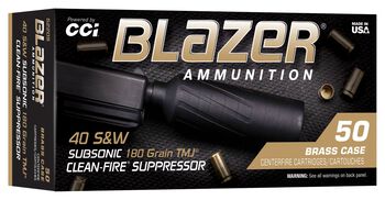 Blazer Brass Clean-Fire Suppressor, 40 S&W, 180 Grain, Total Metal Jacket Flat Nose, 970 fps