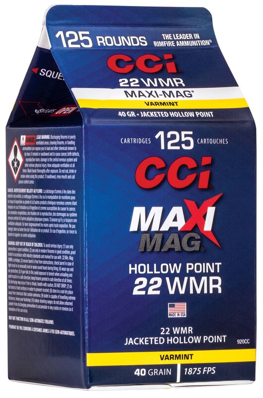 Maxi-Mag, 22 WMR, 40 Grain, Jacketed Hollow Point, 1875 fps