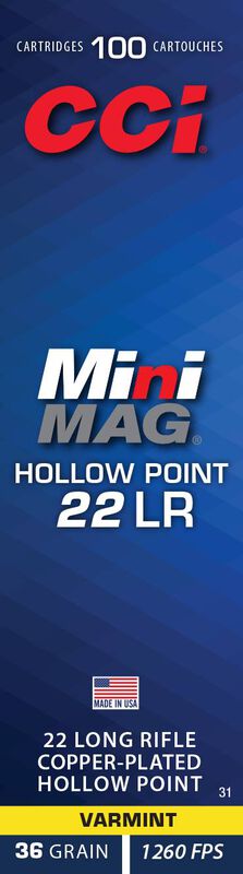 Mini-Mag HP, 22 LR, 36 Grain, Copper Plated Hollow Point, 1260 fps