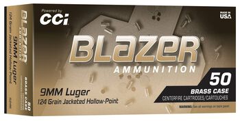 Blazer Brass HP, 9mm Luger, 124 Grain, Jacketed Hollow Point, 1100 fps