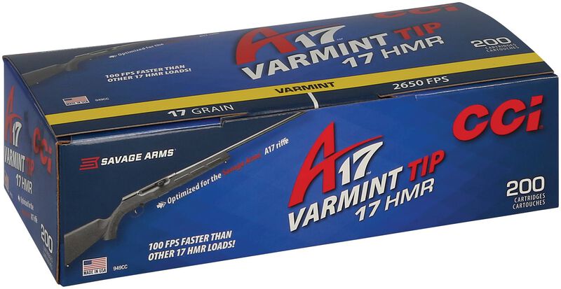 A17, 17 HMR, 17 Grain, Tipped Varmint, 2650 fps