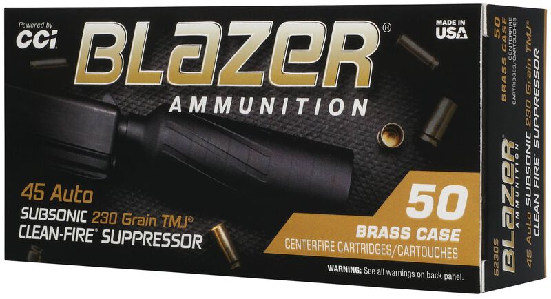 Blazer Brass Clean-Fire Suppressor, 45 Auto, 230 Grain, Total Metal Jacket, 800 fps