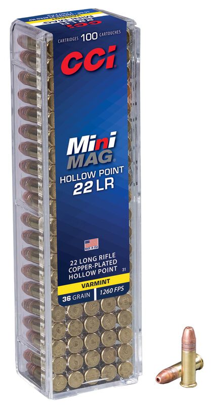 Mini-Mag HP, 22 LR, 36 Grain, Copper Plated Hollow Point, 1260 fps