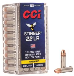 Stinger, 22 LR, 32 Grain, Copper Plated Hollow Point, 1640 fps