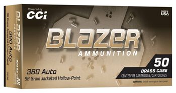 Blazer Brass HP, 380 Auto, 98 Grain, Jacketed Hollow Point, 920 fps