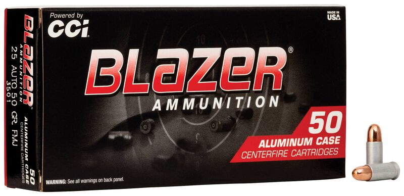 Blazer Aluminum, 25 Auto, 50 Grain, Full Metal Jacket, 755 fps