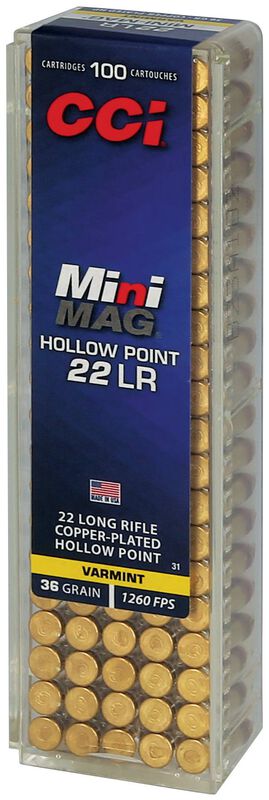Mini-Mag HP, 22 LR, 36 Grain, Copper Plated Hollow Point, 1260 fps