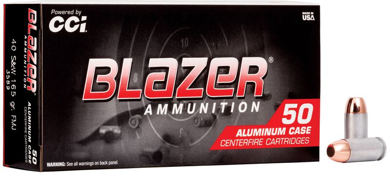 Blazer Aluminum, 40 S&amp;W, 165 Grain, Full Metal Jacket, 1100 fps