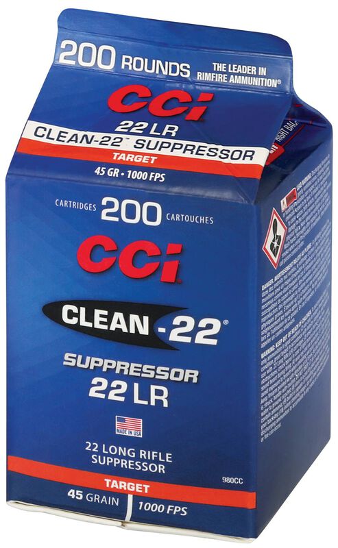 Clean-22 Suppressor, 22 LR, 45 Grain, Lead Round Nose, 1000 fps