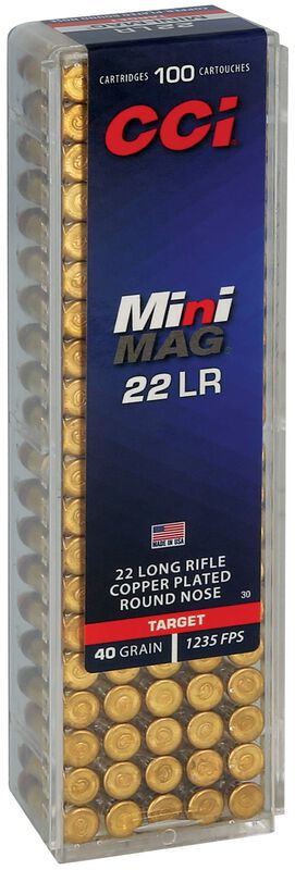 Target Mini-Mag, 22 LR, 40 Grain, Copper Plated Round Nose, 1235 fps