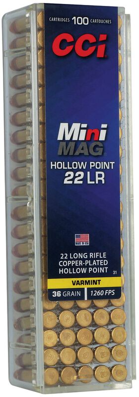 Mini-Mag HP, 22 LR, 36 Grain, Copper Plated Hollow Point, 1260 fps