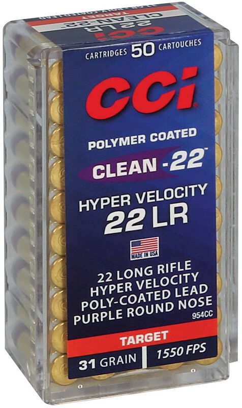 Clean-22 Hyper Velocity, 22 LR, 31 Grain, Poly-Coated Round Nose, 1550 fps