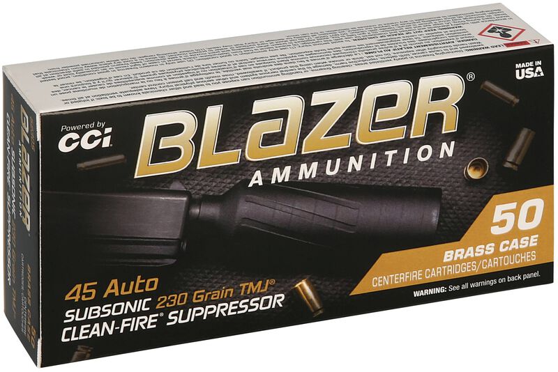 Blazer Brass Clean-Fire Suppressor, 45 Auto, 230 Grain, Total Metal Jacket, 800 fps
