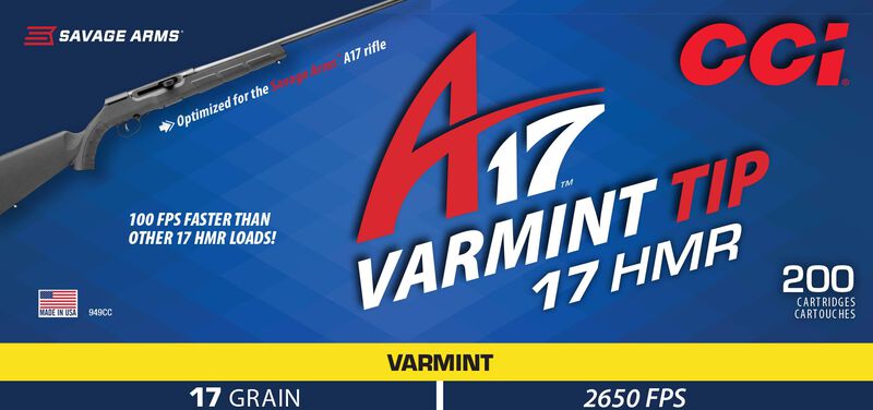 A17, 17 HMR, 17 Grain, Tipped Varmint, 2650 fps