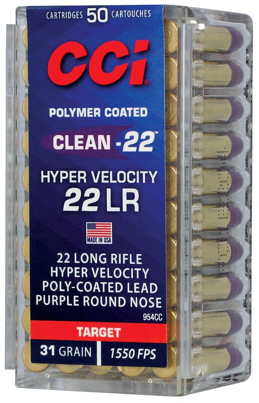 Clean-22 Hyper Velocity, 22 LR, 31 Grain, Poly-Coated Round Nose, 1550 fps