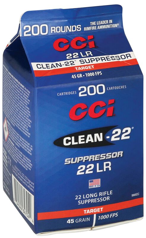 Clean-22 Suppressor, 22 LR, 45 Grain, Lead Round Nose, 1000 fps