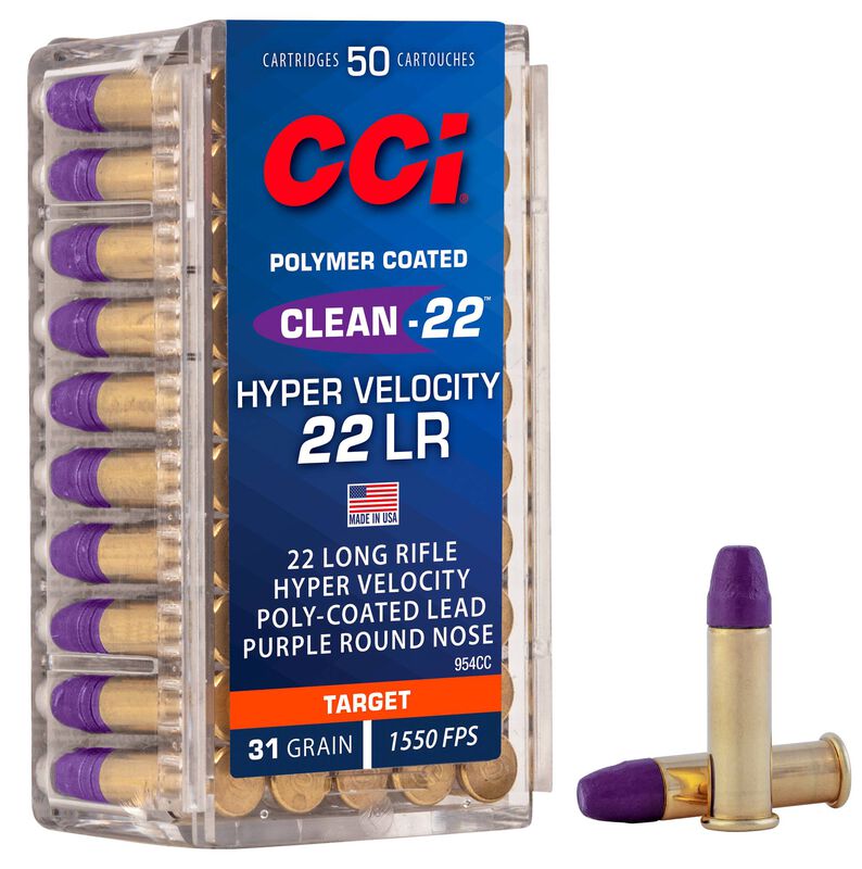 Clean-22 Hyper Velocity, 22 LR, 31 Grain, Poly-Coated Round Nose, 1550 fps