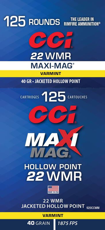 Maxi-Mag, 22 WMR, 40 Grain, Jacketed Hollow Point, 1875 fps