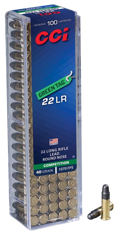 Green Tag, 22 LR, 40 Grain, Lead Round Nose, 1070 fps