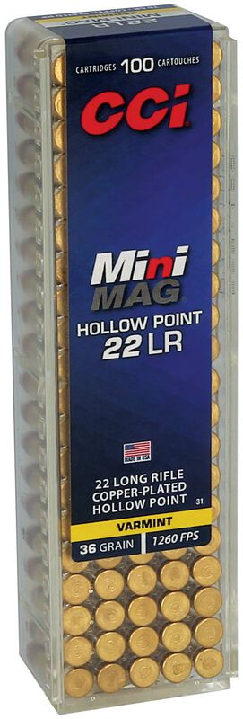 Mini-Mag HP, 22 LR, 36 Grain, Copper Plated Hollow Point, 1260 fps