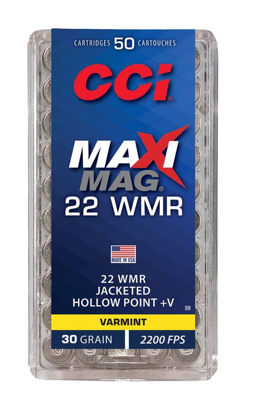Maxi-Mag +V, 22 WMR, 30 Grain, Jacketed Hollow Point, 2200 fps
