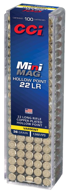 Mini-Mag HP, 22 LR, 36 Grain, Copper Plated Hollow Point, 1260 fps