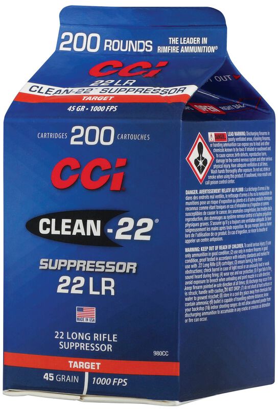 Clean-22 Suppressor, 22 LR, 45 Grain, Lead Round Nose, 1000 fps