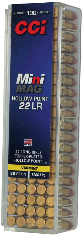 Mini-Mag HP, 22 LR, 36 Grain, Copper Plated Hollow Point, 1260 fps