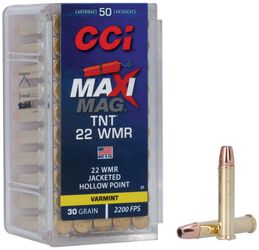 Maxi-Mag TNT, 22 WMR, 30 Grain, TNT Jacketed Hollow Point, 2200 fps
