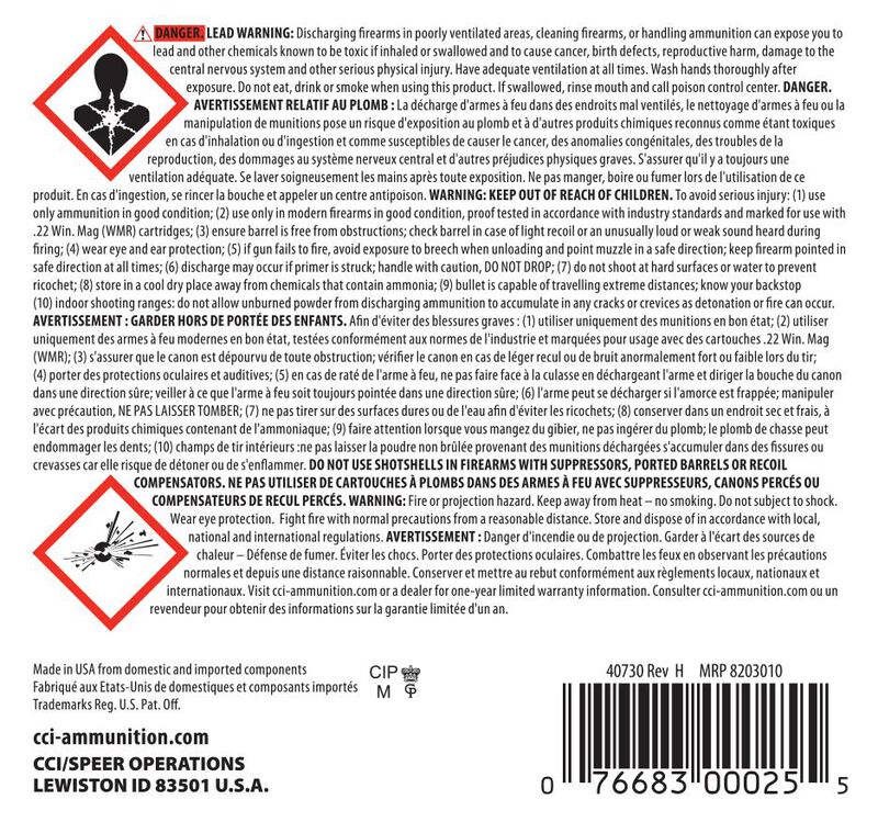 Rimfire Shotshell, 22 WMR, 12 Shot, 1000 fps