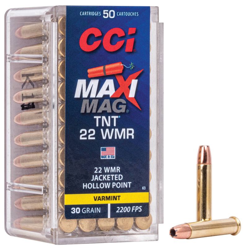 Maxi-Mag TNT, 22 WMR, 30 Grain, TNT Jacketed Hollow Point, 2200 fps
