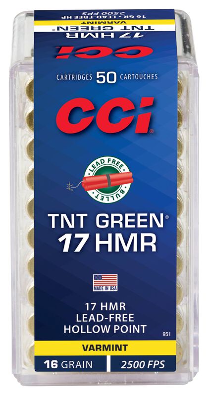 TNT Green, 17 HMR, 16 Grain, Speer TNT Green Hollow Point, 2500 fps