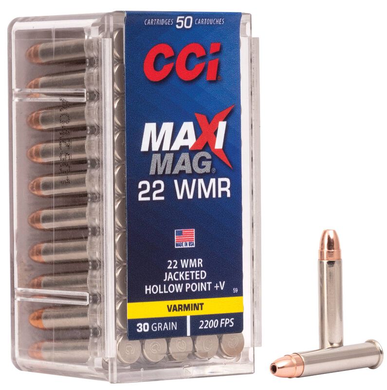 Maxi-Mag +V, 22 WMR, 30 Grain, Jacketed Hollow Point, 2200 fps