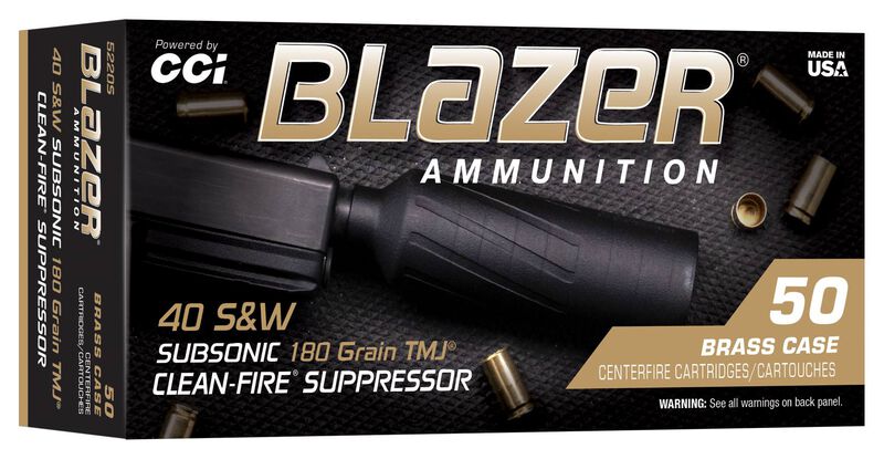 Blazer Brass Clean-Fire Suppressor, 40 S&amp;W, 180 Grain, Total Metal Jacket Flat Nose, 970 fps