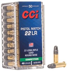 Pistol Match, 22 LR, 40 Grain, Lead Round Nose, 1070 fps