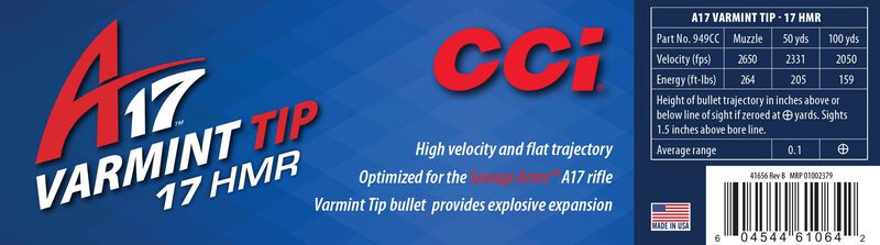 A17, 17 HMR, 17 Grain, Tipped Varmint, 2650 fps