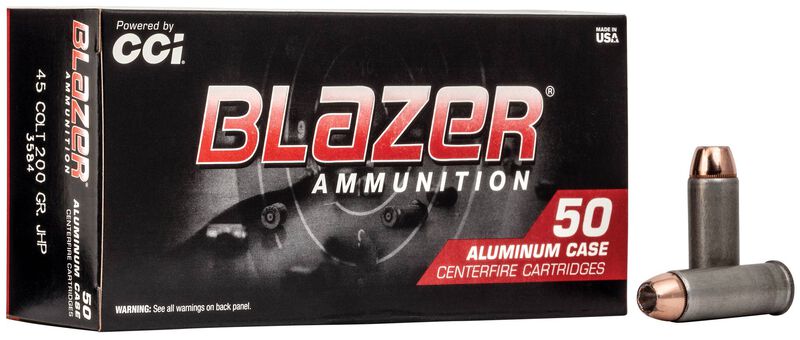 Blazer Aluminum, 45 Colt, 200 Grain, Jacketed Hollow Point, 1000 fps 45 Colt Caliber Ammo - 50 Rounds of 200 Grain Weight Ammunition (3584)