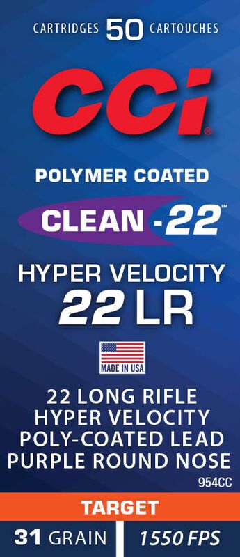 Clean-22 Hyper Velocity, 22 LR, 31 Grain, Poly-Coated Round Nose, 1550 fps
