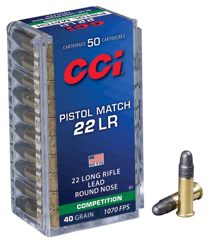 Pistol Match, 22 LR, 40 Grain, Lead Round Nose, 1070 fps