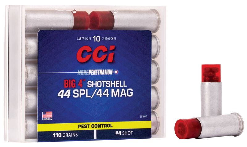Pest Control Big 4™ Shotshell, 44 Spl/Rem Mag, 4 Shot, 1000 fps 44 Spl/Rem Mag Caliber Ammo - 10 Rounds of 110 Grain Weight Ammunition #4 Shot Ammunition (3718CC)