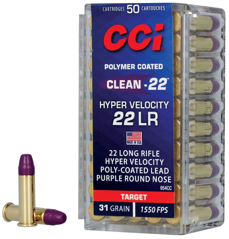 Clean-22 Hyper Velocity, 22 LR, 31 Grain, Poly-Coated Round Nose, 1550 fps