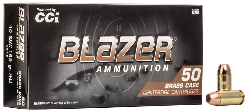 Blazer Brass, 40 S&W, 165 Grain, Full Metal Jacket, 1050 fps 40 S&W Caliber Ammo - 50 Rounds of 165 Grain Weight Ammunition (5210)