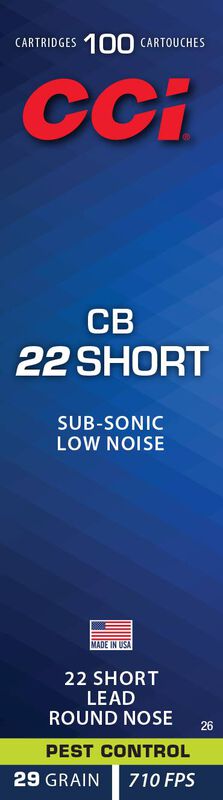 CB, 22 Short, 29 Grain, Lead Round Nose, 710 fps